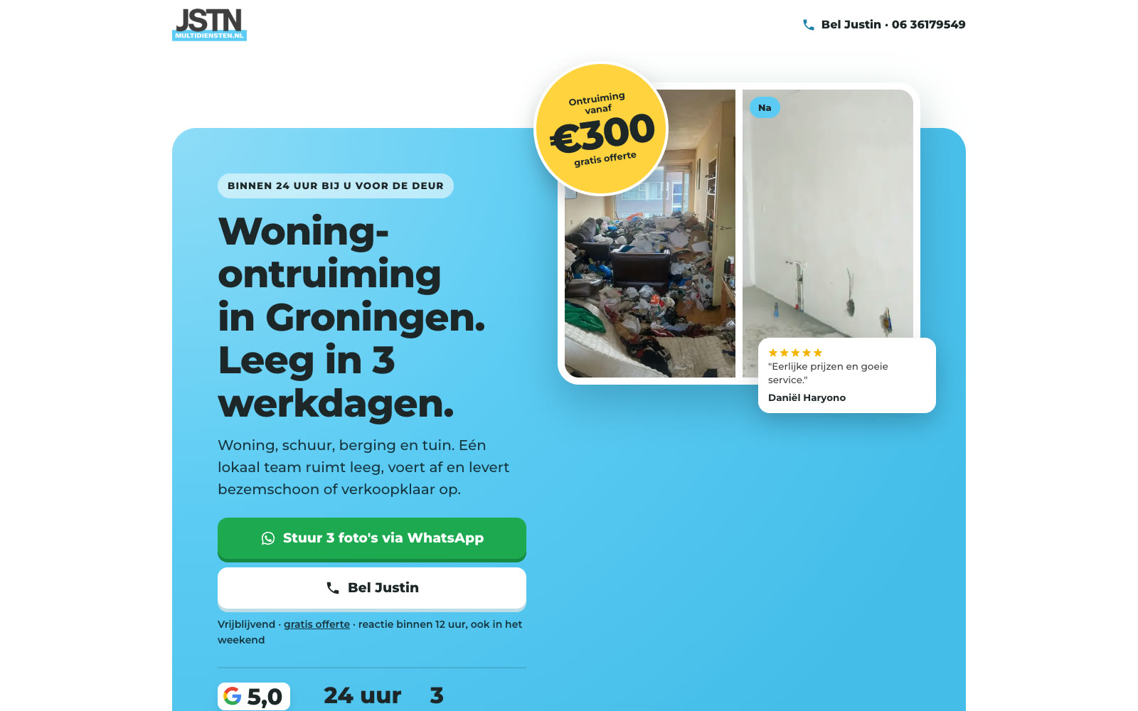 Landingspagina woningontruiming Groningen van JSTN Multidiensten