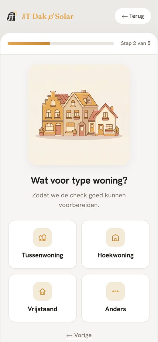 Aanvraagformulier JT Dak & Solar, stap 2: Wat voor woning?